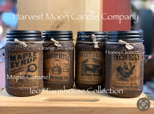8oz Mason Jar Grubby Candles FARMHOUSE